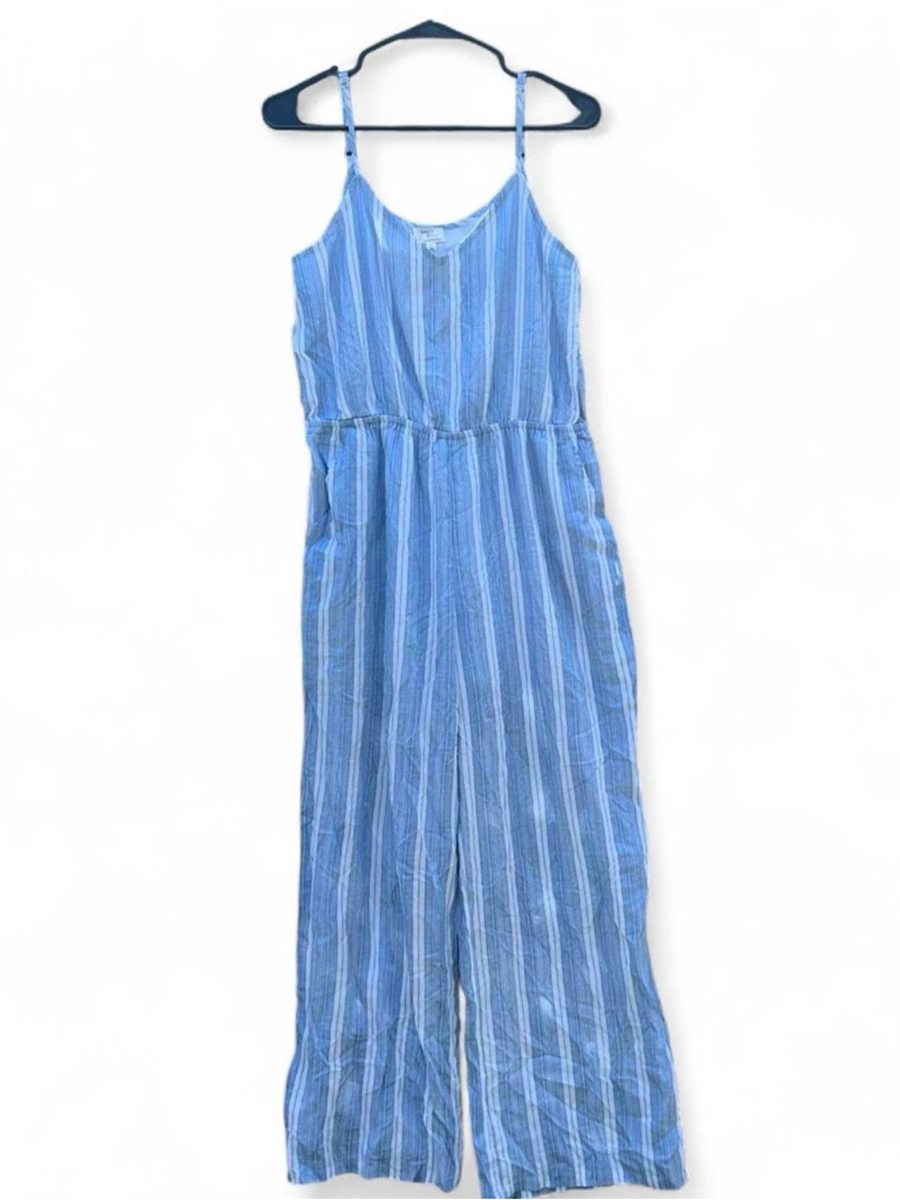 Striped Blue Sleeveless Wide-Leg Jumpsuit